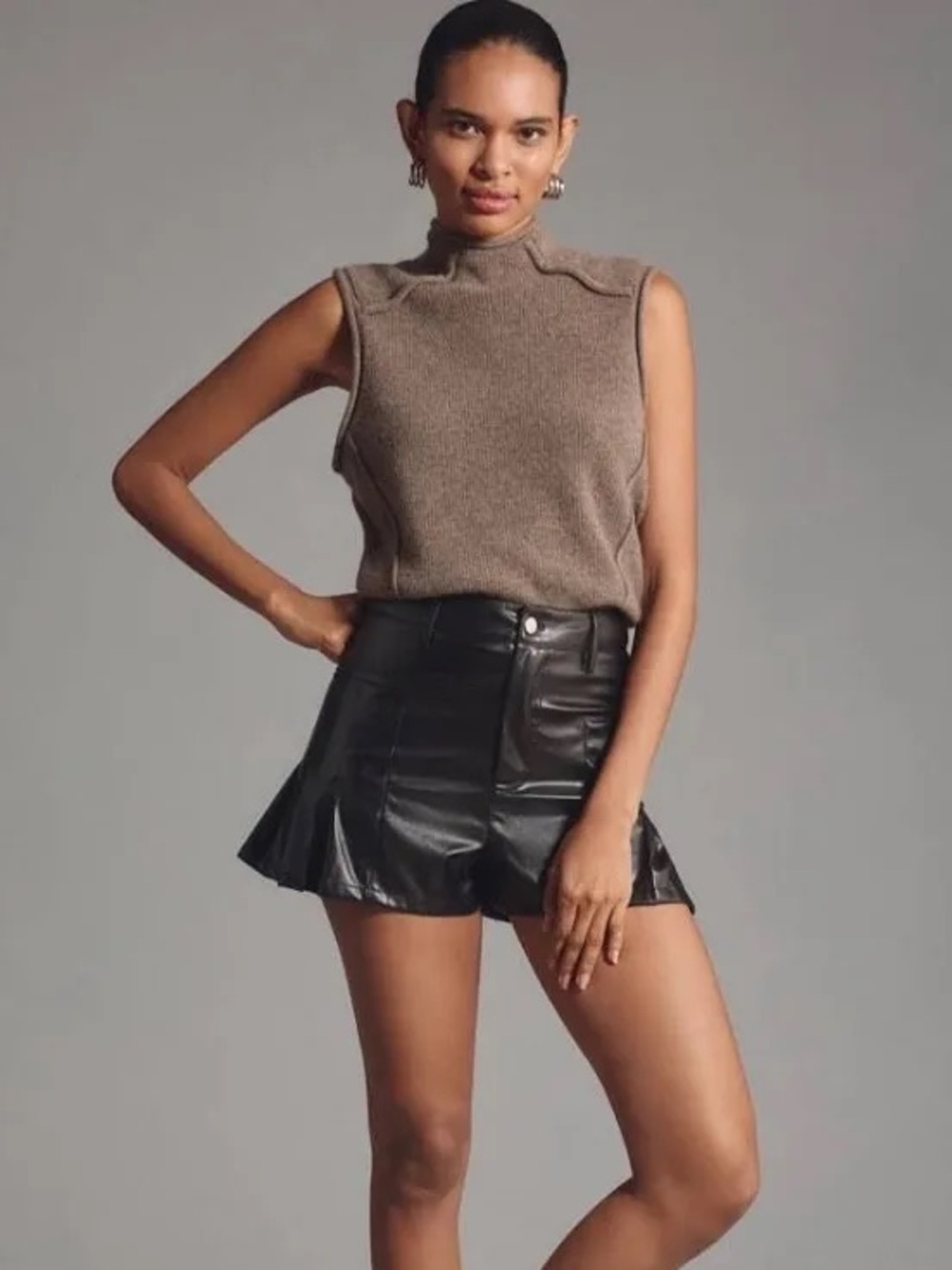 Anthropologie Mable Faux Black Leather Skirty Shorts